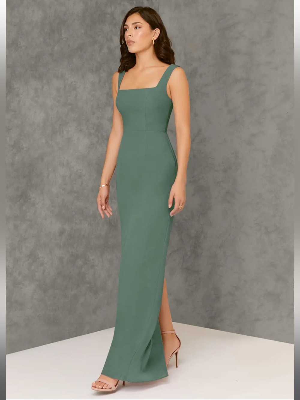 Azazie Eucalyptus Square-Neck Maxi Dress